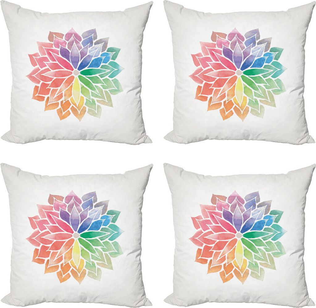 ABAKUHAUS Regenbogen-Mandala Kissenbezug Set (4 Stück), Petals, Moderner Doppelseitiger Digitaldruck, 50 cm x 50 cm, Mehrfarbig