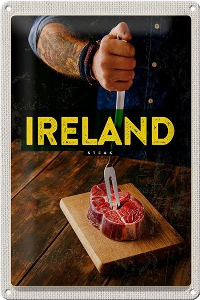 Blechschild Reise 20x30cm Irland irländisches Hereford Steak