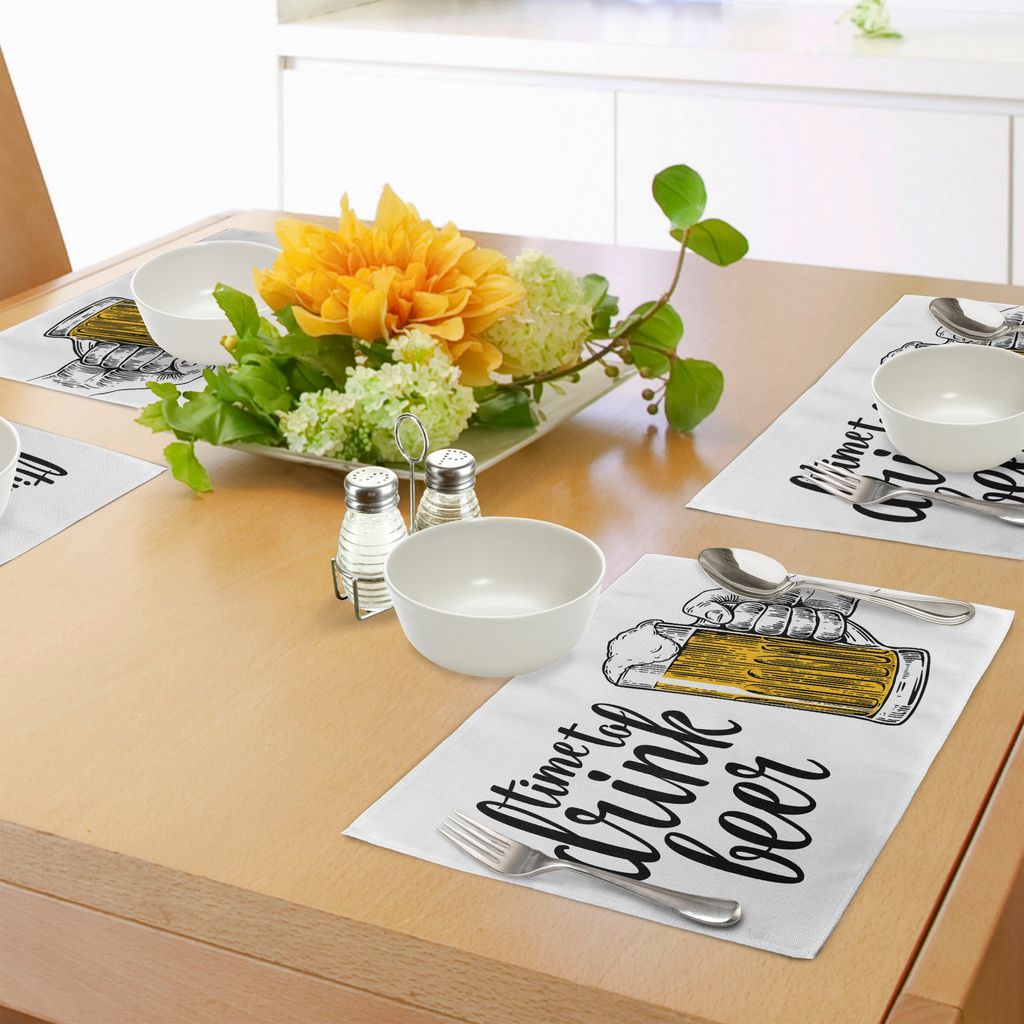 ABAKUHAUS Lebensstil Platzmatten, Zeit, Bier-Zitat mit Einer Mann-Hand zu Trinken halten die Becher-Toast-Illustration, Tiscjdeco aus Farbfesten St...