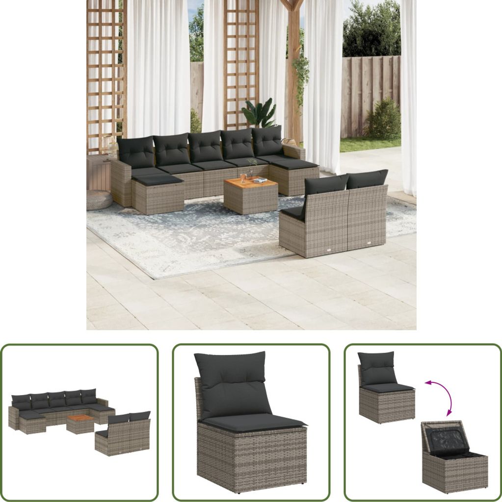 The Living Store 10-tlg. Garten-Sofagarnitur mit Kissen Produktbild 