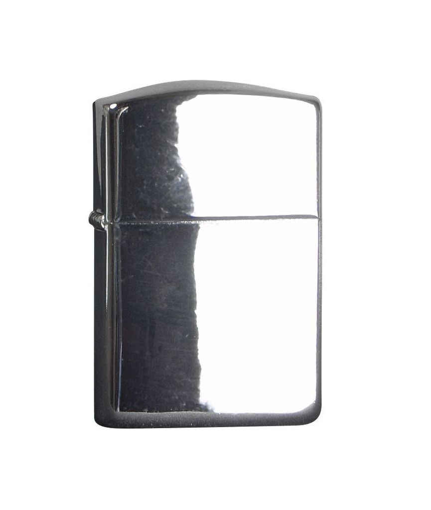 A polished chrome Zippo lighter is shown against a white background.
