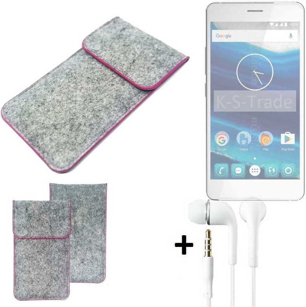 K-S-Trade Handy Schutz Hülle kompatibel mit Qilive Q5 Schutzhülle Handyhülle Filztasche Pouch Tasche Case Sleeve Filzhülle hellgrau pinker Rand +