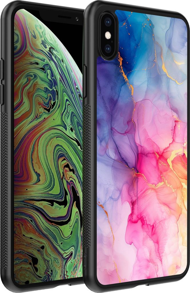 Smartphonica Handyhülle passend für iPhone Xs Max mit Marmordruck - TPU Rückseitenschutzhülle Marmordesign - Regenbogen