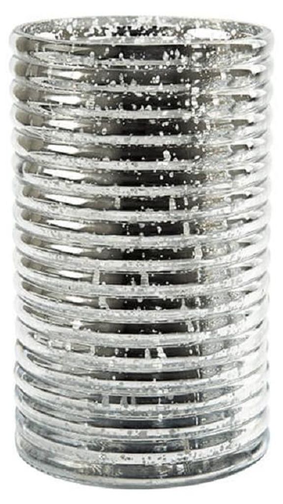 SANDRA RICH, Windlicht, Vase, Glas "GROOVE" Silber verspiegelt. 18cm.