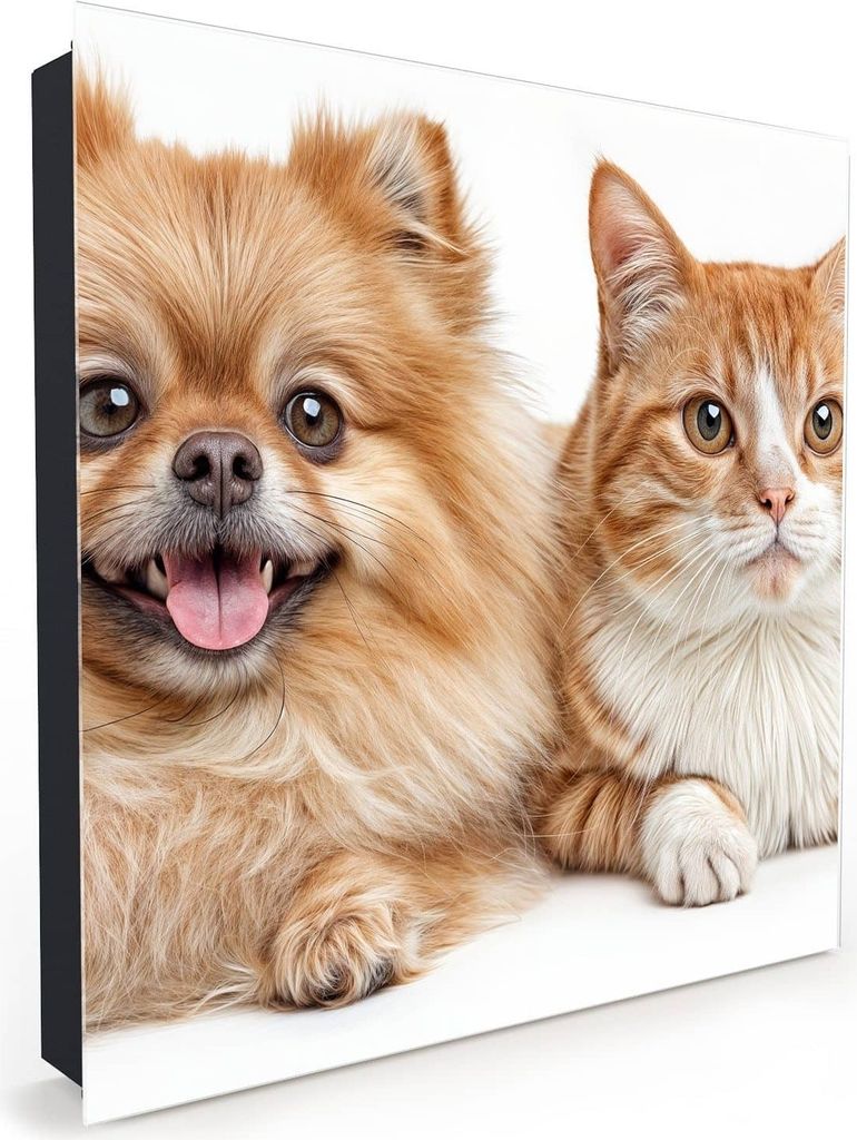 Nachbildung-Schlüsselkasten, Magnetpinnwand und Memoboard mit Glasfront Motiv Hund und Katze