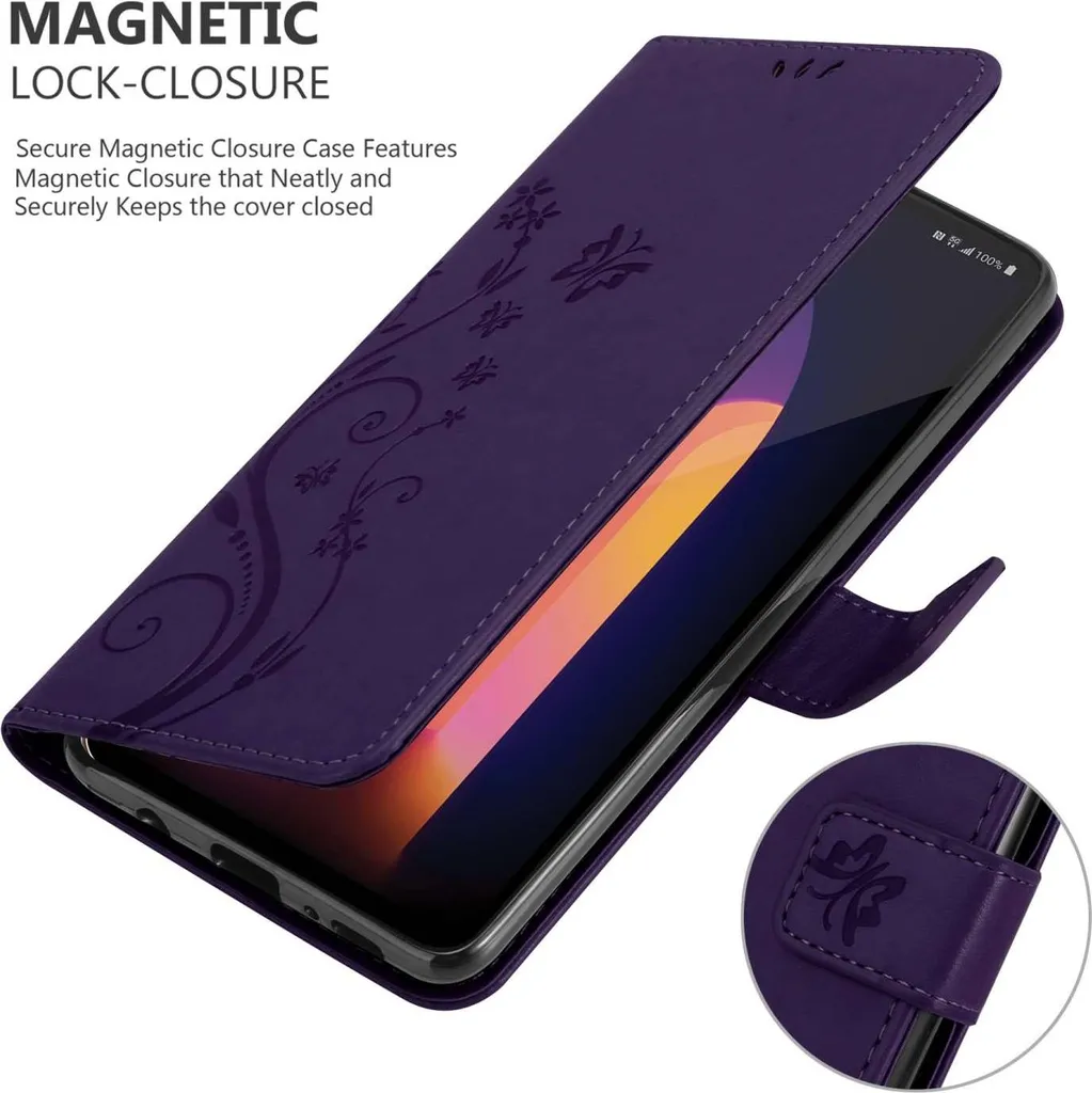 Cadorabo cover per LG V60 ThinQ in FLORAL DARK PURPLE cover protettiva dal design floreale con chiusura magnetica, funzione stand e slot per carte di credito custodia flip cover a fiore custodia flip cover per cellulare custodia a libro - 4