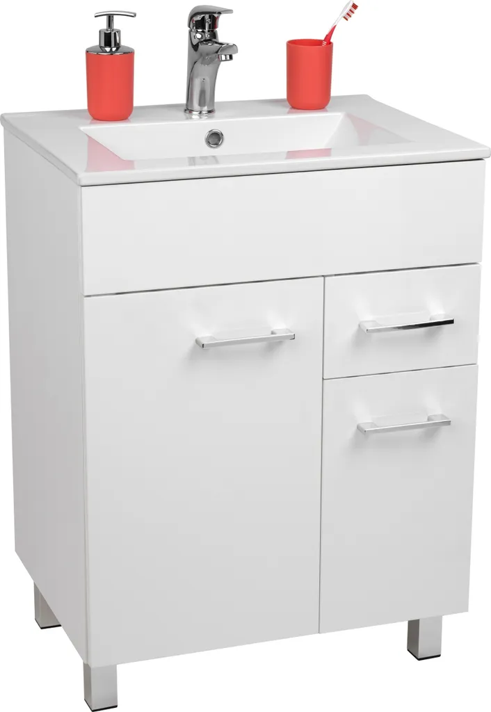 Meuble Vasque 60 cm Stamar pour Salle de Bains - Rangement au Sol Brillant