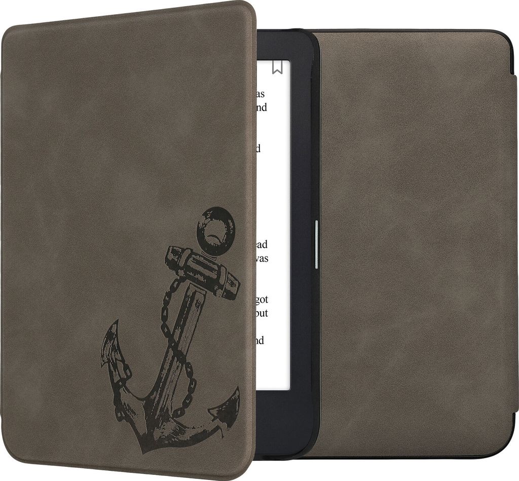 kwmobile Schutzhülle für Kobo Clara 2E / Tolino Shine 4 Hülle - eReader Case aus Kunstleder mit Auto Sleep Funktion - Anker Vintage mit Grau