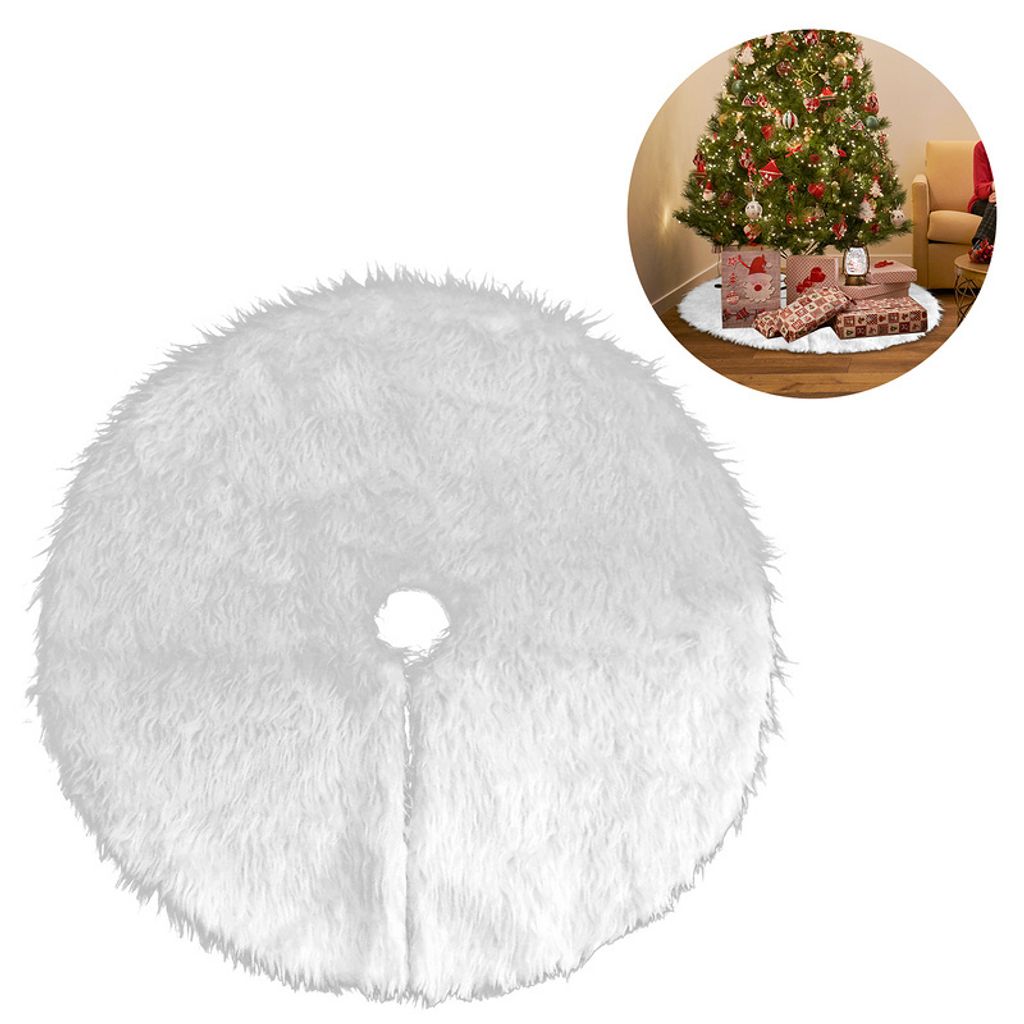 Clanmacy 90cm Weihnachtsbaum-Teppich Tannenbaum Decke kunstfell Weiß Rund Rock Teppich Filz für Schnee Christbaum Weihnachtsbaum Deko Weihnachtsb...
