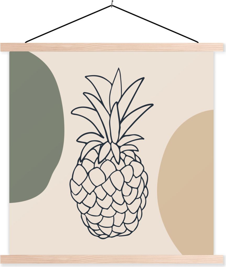 MuchoWow Textilposter Obst - Pastell - Ananas 60x60 cm mit holzfarbenen Rahmen - Wanddekoration