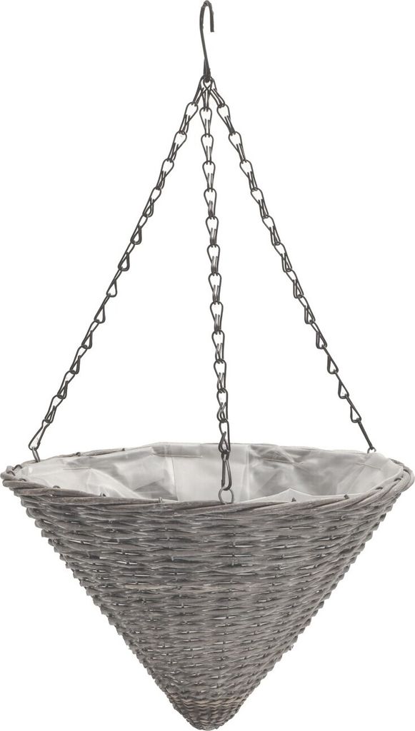 Blumenampel für Hängepflanzen aus Weide spitz waschgrau Landhaus 30x16/35cm foliert
