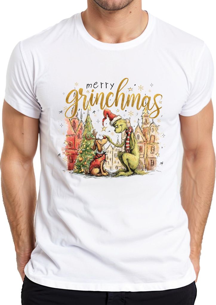 merry grinchmas Weihnachten Grinch Geschenk lustig Max Rentier Herren T-Shirt, Weiß, L