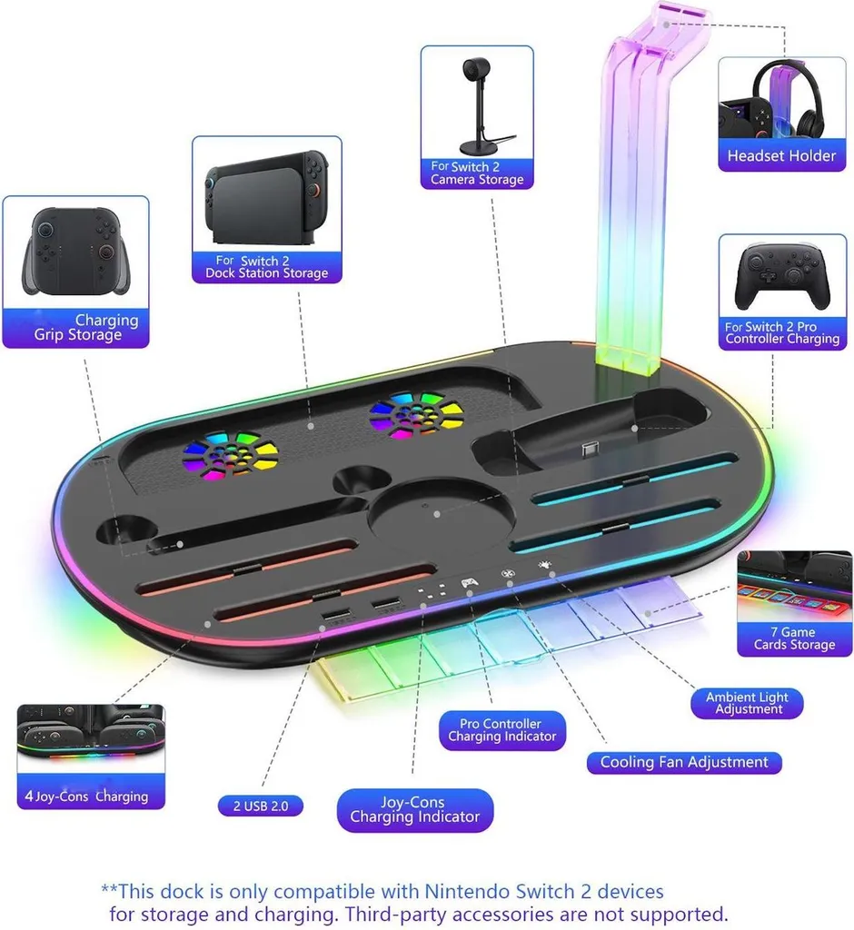 Dock de Support Multifonction pour Nintendo Switch 2 et Rangement Jeux - 5