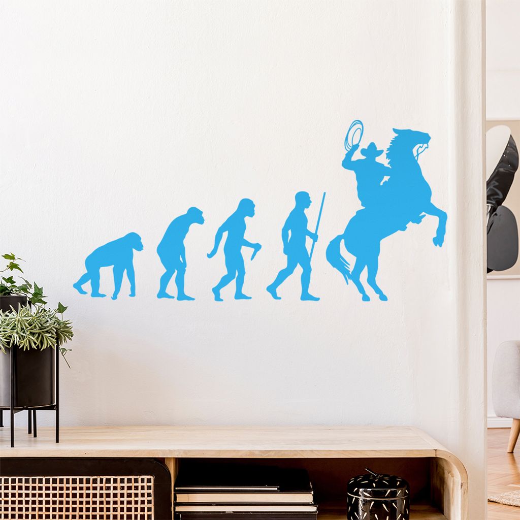 Cowboy mit Lasso Evolution Wandtattoo Wandaufkleber Wall Sticker - Dekoration, Küche, Wohnzimmer, Schlafzimmer, Badezimmer