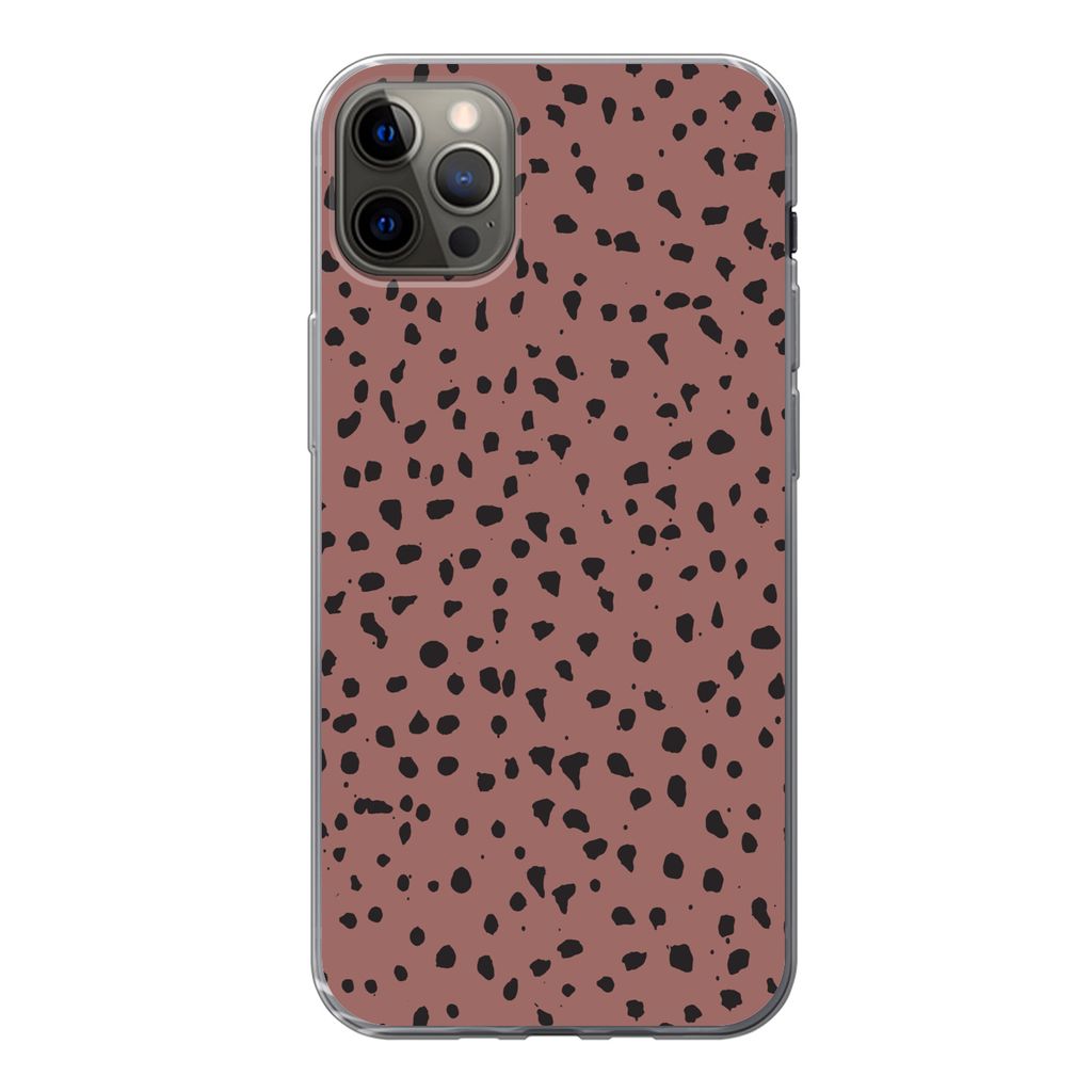 MuchoWow Handyhülle Schutzhülle Hülle für iPhone 12 Pro Max Polka dots - Muster - Schwarz Silikon Softcase Handy Hülle - Hartschale