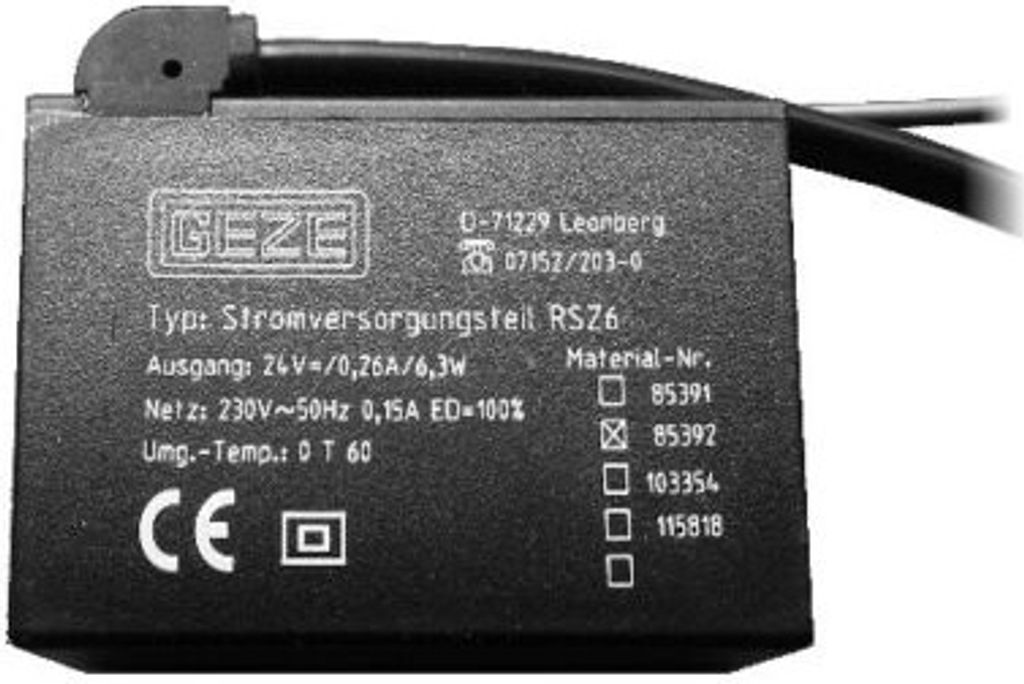 GEZE Stromversorgungsteil Art. 085392 passend zu RSZ 6 Produktbild 