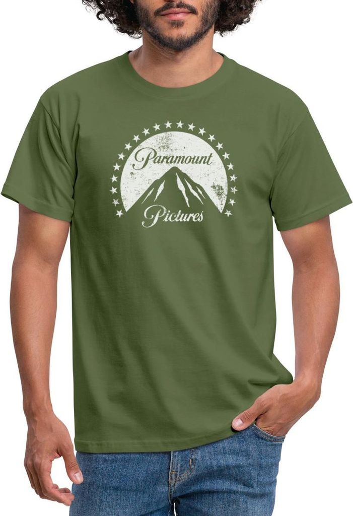 Spreadshirt Paramount Pictures Weißes Logo Im Vintage-Stil Männer T-Shirt, M, Militärgrün