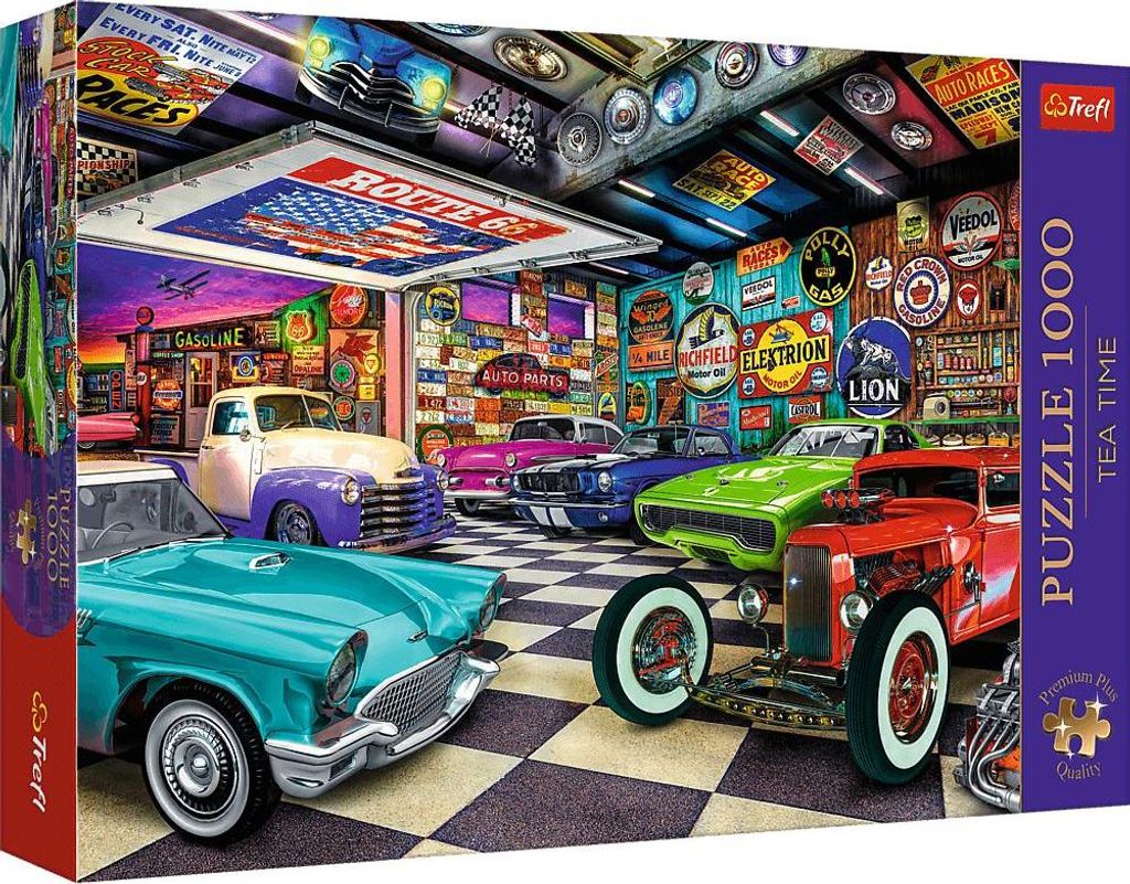 Puzzle 1000 Elemente. Premium Plus. Teezeit. Garage des Autosammlers