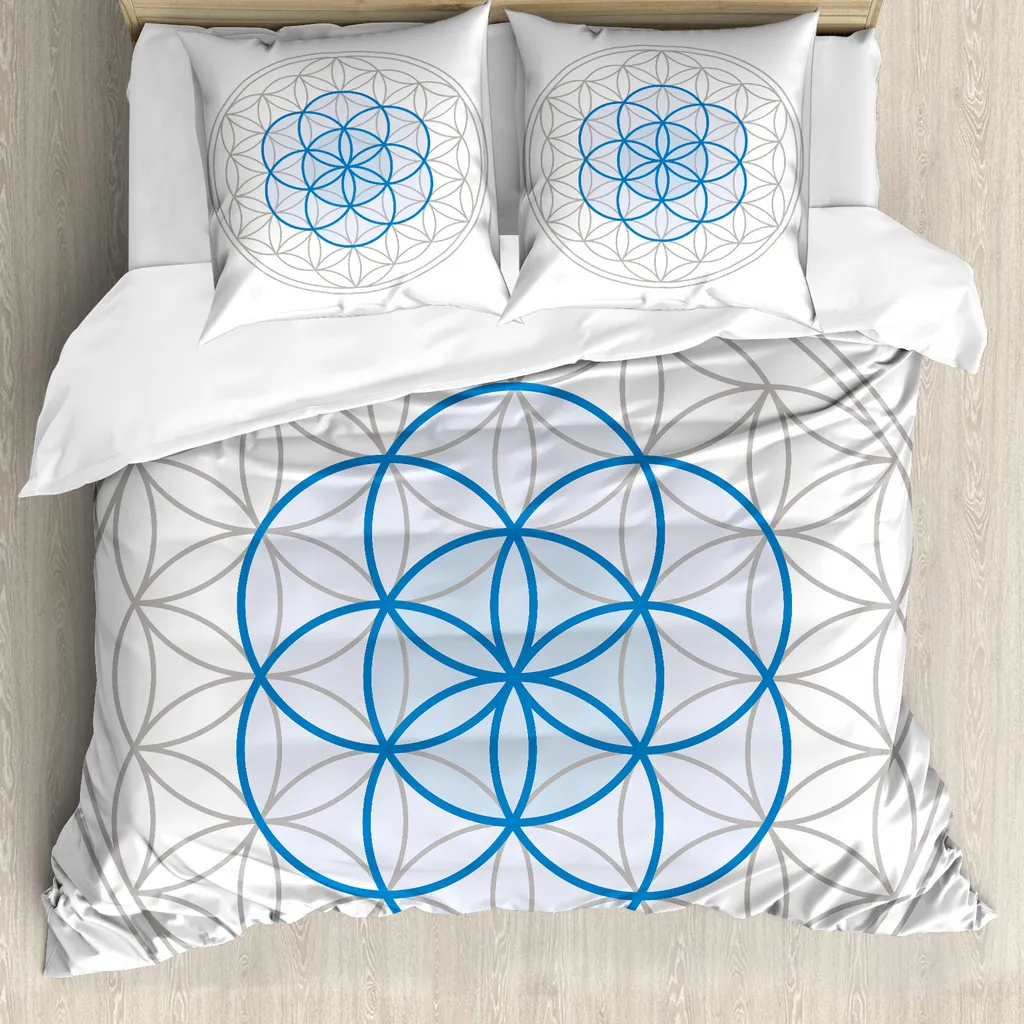 ABAKUHAUS Copripiumino astratto, Oval Knot, antiacaro, adatto a chi soffre di allergie, con federe, 200 cm x 200 cm - 80 x 80 cm, Warm Taupe Blue