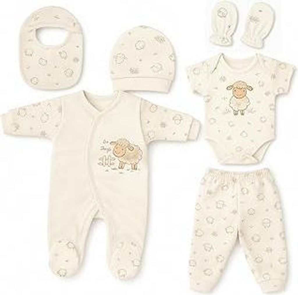 Blue Eyes Neugeborenen Baby Geschenk Set – 6-teiliges Erstausstattungsset aus 100% Natürlicher Baumwolle, , Weiches Unisex Erstlingsset für Ba...