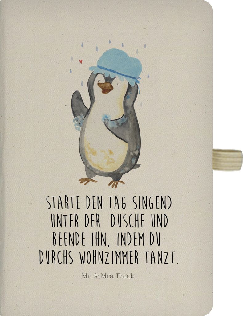 Mr. & Mrs. Panda notizbuch Pinguin Duschen - Transparent - Geschenk, Singen, Neustart, Motivation, Reisetagebuch, Pinguine, Kladde, Tagebuch, Dusch...