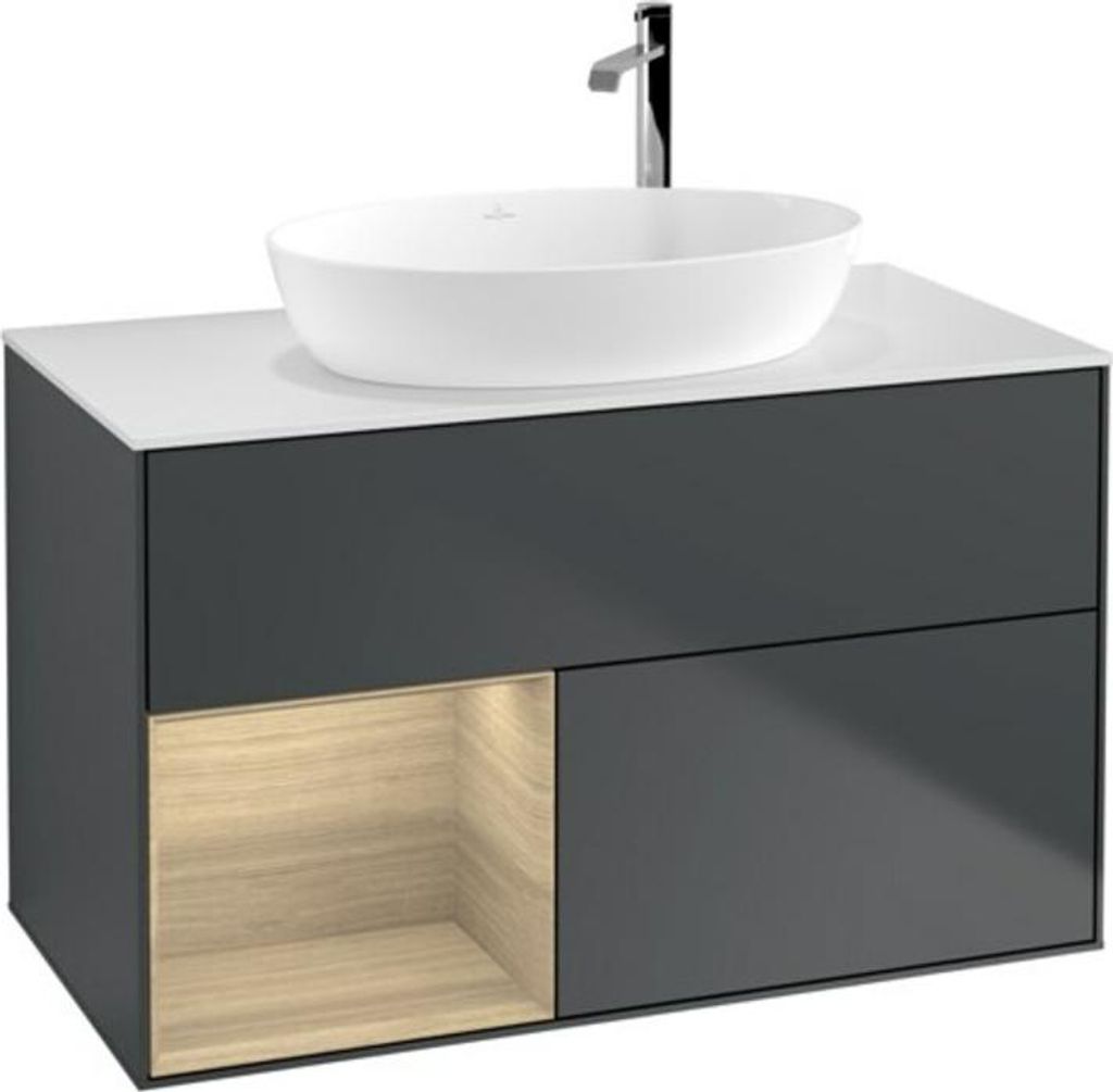 V&B Waschtischunterschrank Finion 100, Pl wh. m, Reg Oa ven, md bl. m Lac