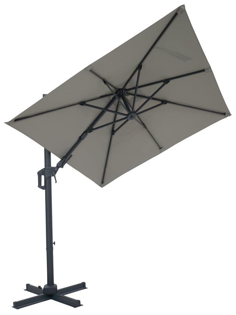 Freiarm-Sonnenschirm mit Ständer David 210x210 cm, hellgrau, UV-Schutz 50+, Kurbelgriff, 360° drehbar, quadratisch, axial verstellbar, für Balkone