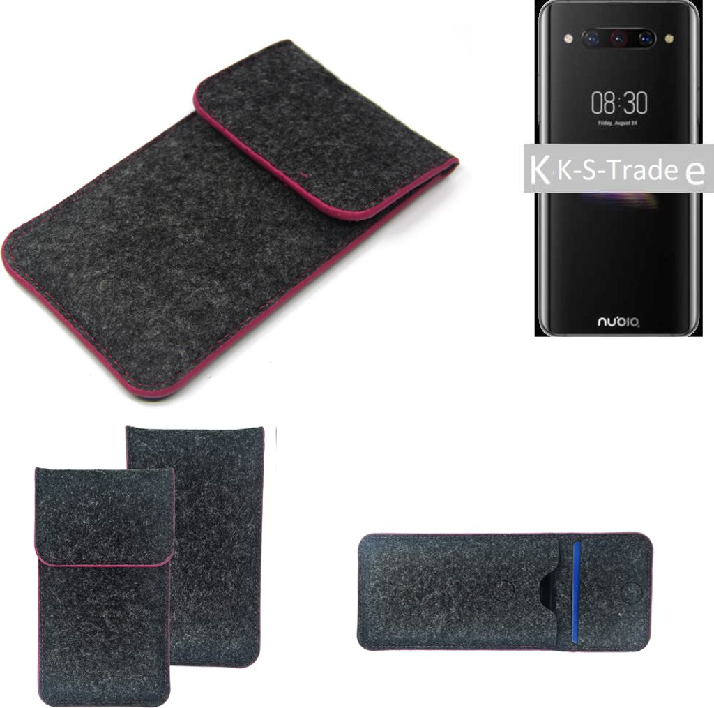 K-S-Trade Handy Schutz Hülle kompatibel mit Apple iPhone XS Schutzhülle Handyhülle Filztasche Pouch Tasche Case Sleeve Filzhülle dunkelgrau rosa