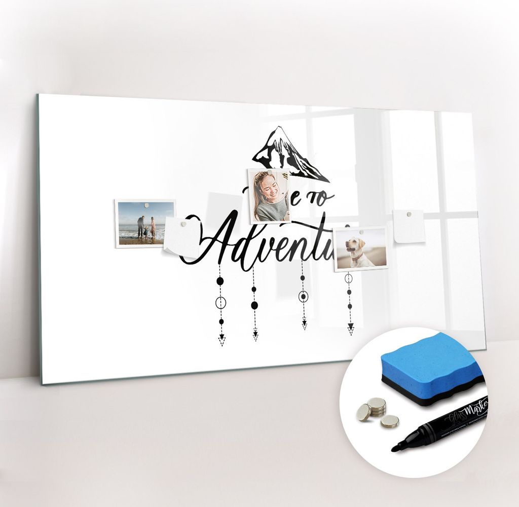 Magnetpinnwand Memoboard - Zubehörsatz - Schwarzer Marker + Schwamm + Magnete - 120 x 60 cm - Abenteuer