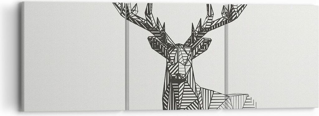 Bild auf Leinwand - Leinwandbild - 3 Teile - Hirsch Skizze Skandinavisch - 90x30cm - Wand Bild - Wanddeko - Wandbilder - Leinwanddruck - Bilder - W...