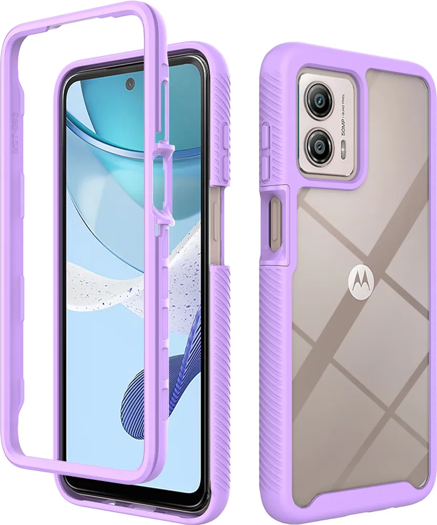 Custodia Moto G53, copertura posteriore trasparente ibrida, robusto paraurti in TPU, custodia antiurto per Motorola Moto G53 Viola