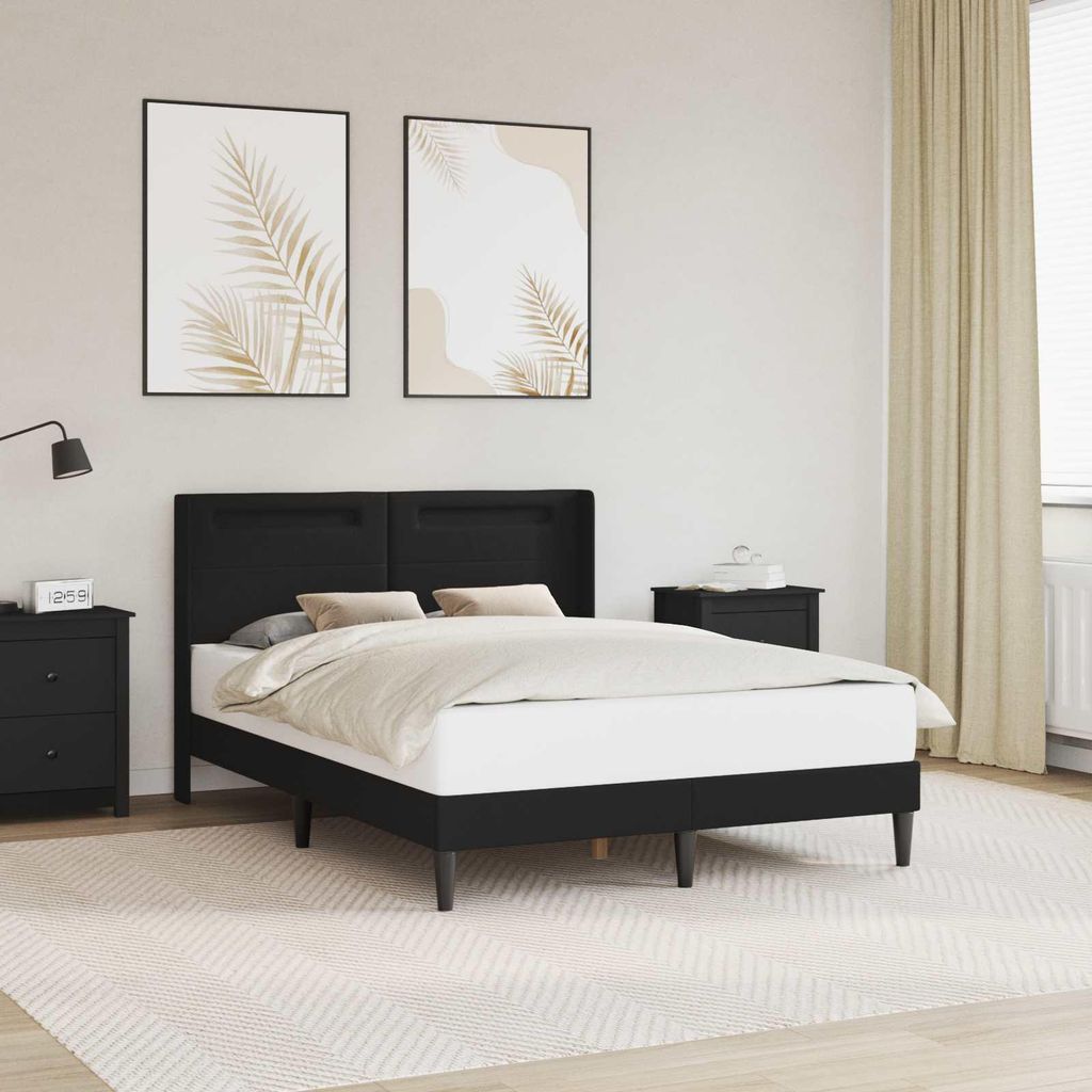 Maison Exclusive - Bettrahmen mit LED-Lichtleisten Schwarz 140 x 190 cm Kunstleder