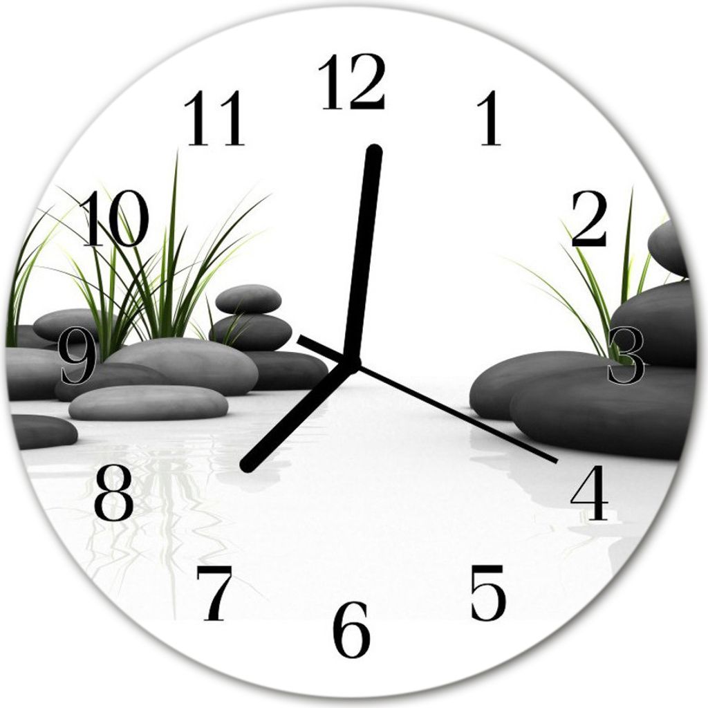 Glasuhr Wanduhr Küchenuhr Echt-Glas 30fi cm Steine Spa weiß Produktbild 