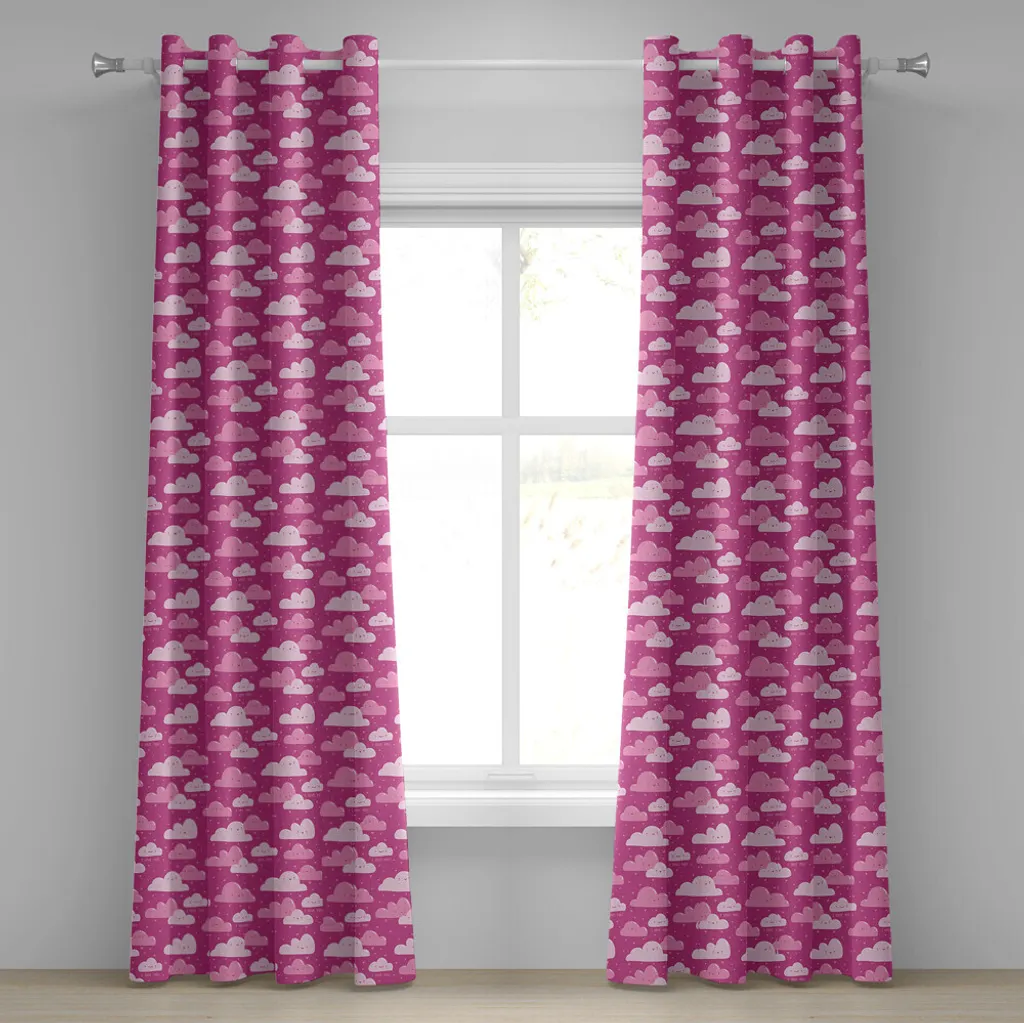 ABAKUHAUS Rideaux à œillets Je t'aime Nuages Roses 280x175cm Magenta