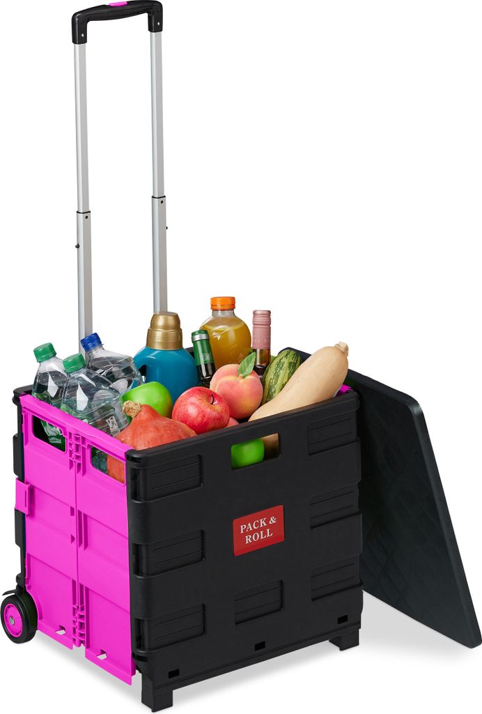 Relaxdays Einkaufstrolley klappbar, bis 35 kg, 50 l Kiste, Produktbild 