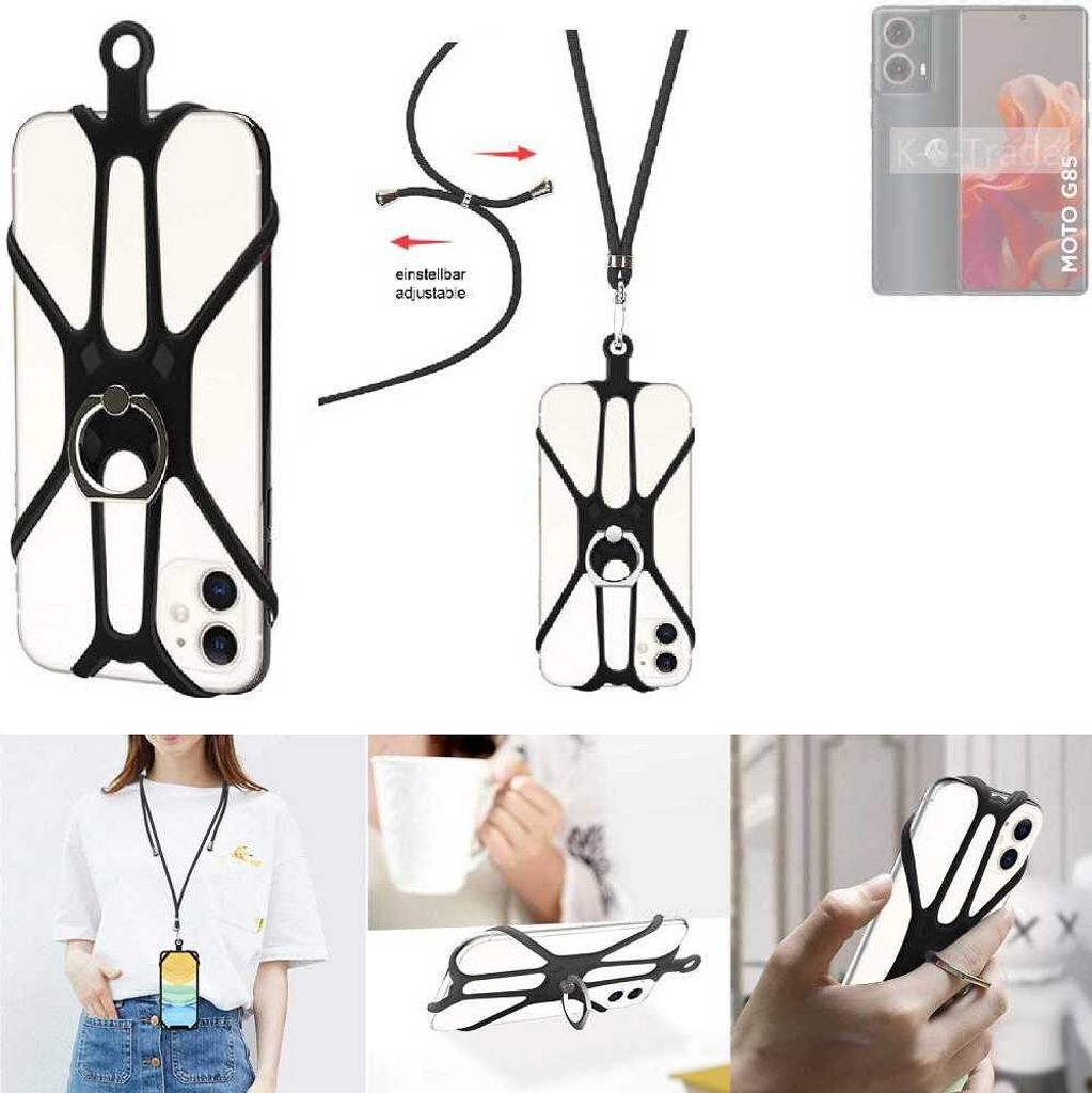 K-S-Trade 3in1 Handykette Handyband Handykordel Halsband Smartphone-Ring Handy-Ring kompatibel mit Motorola Moto G85 5G Fingerhalterung Handyring