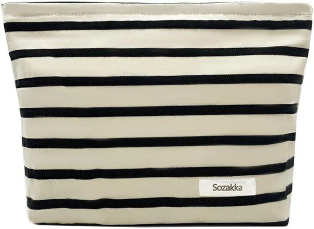 Trousse de voyage femme rayée noire - Vanity souple et imperméable