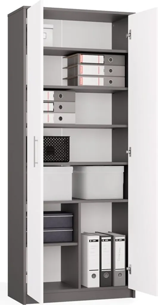 Bibliothèque de bureau RAINER bicolore anthracite blanc en bois robuste - 3