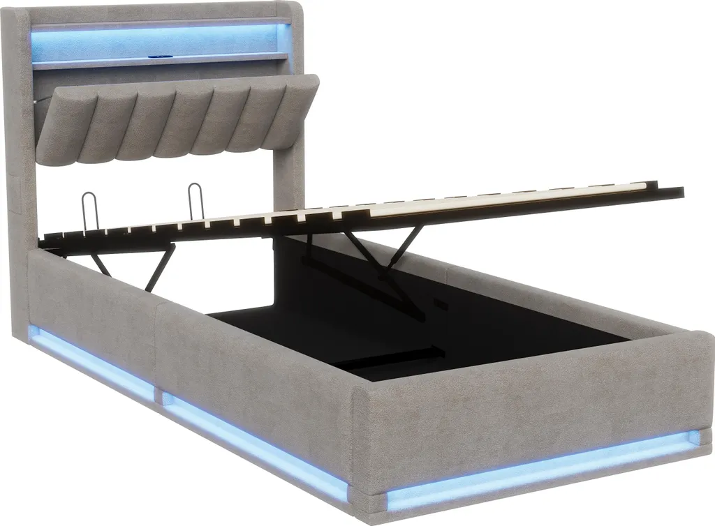 Lit coffre 90x200 cm ProximaX : rangez tout et illuminez vos nuits LED