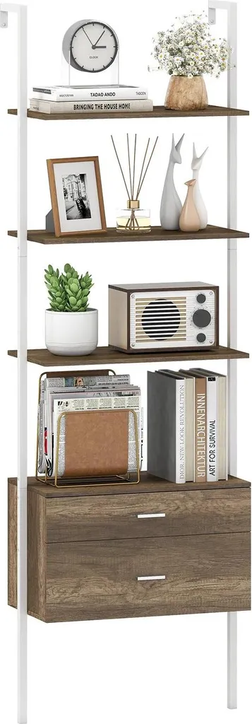 Étagère à échelle murale 3 niveaux en bois foncé et design moderne chic