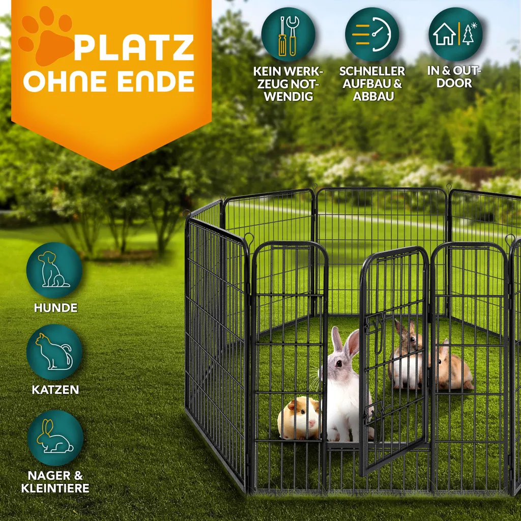 TRESKO® Box per cuccioli alto 60 cm con tetto e ancoraggi a terra | pista per cuccioli 8 pezzi | box per cani pieghevole con porta | montaggio senza attrezzi | box per animali per cani resistente alle intemperie 8 pezzi - 11