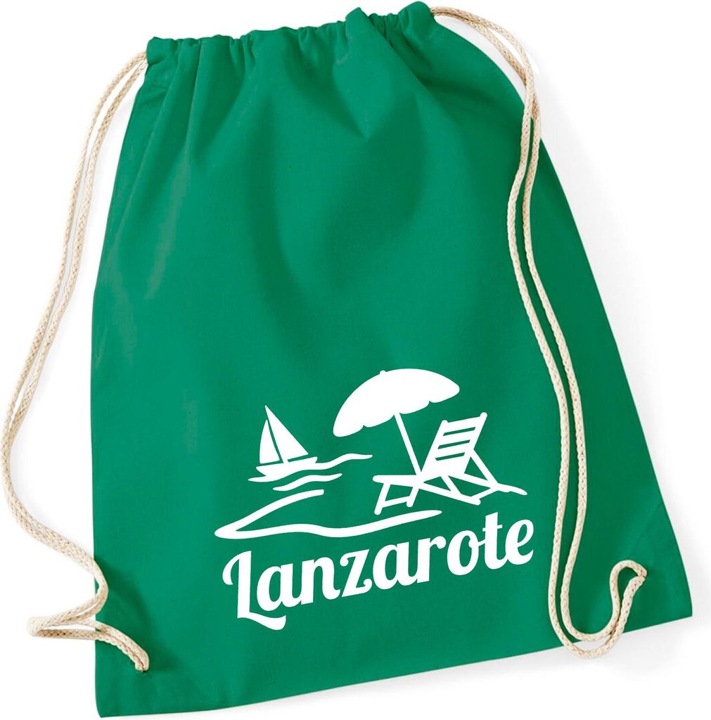 Huuraa Turnbeutel Lanzarote Inselmotiv Spanien 12 Liter Kelly Green Baumwolle Rucksack Geschenkidee