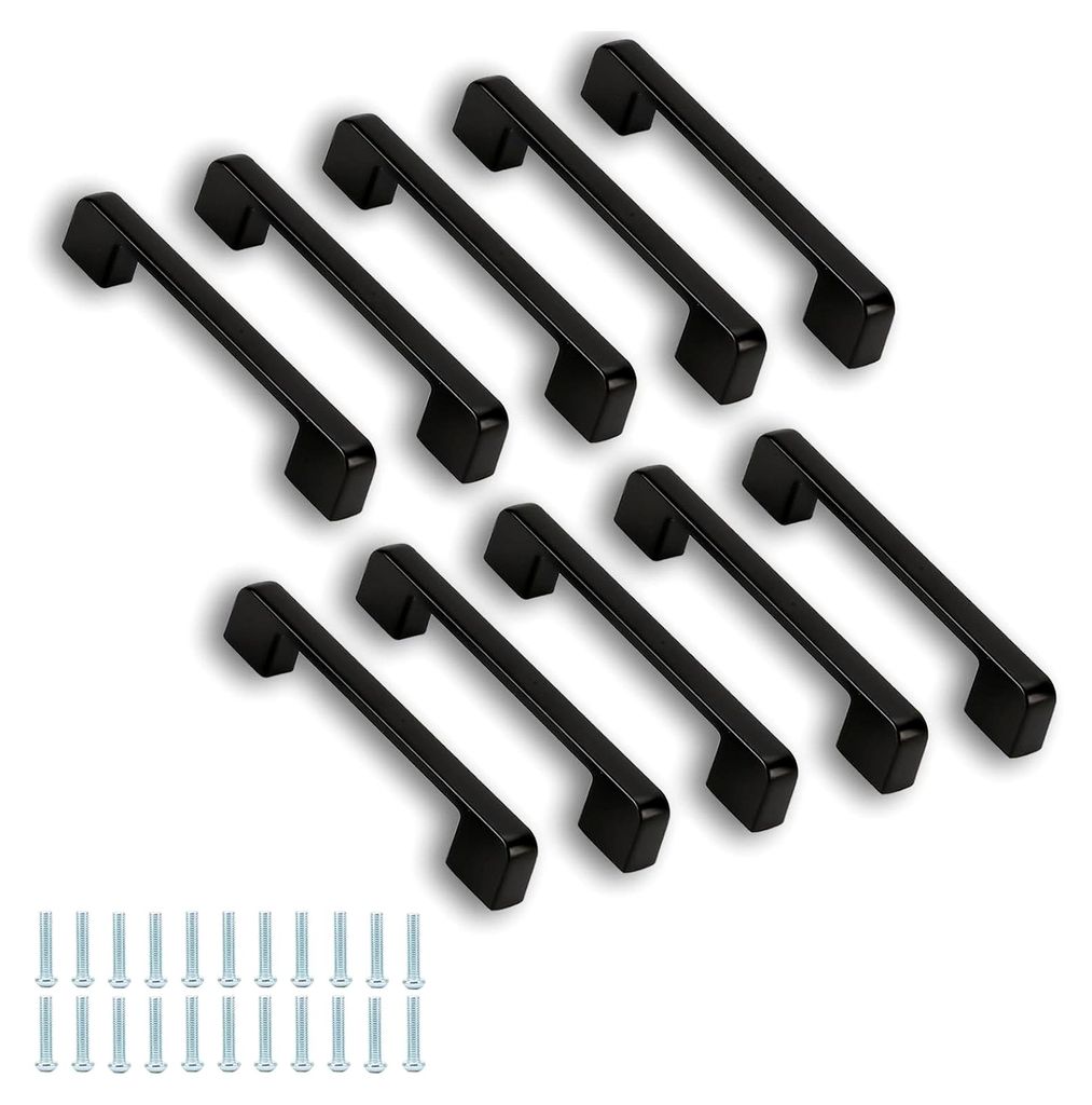 10 Stück Möbelgriffe Schwarz mit Lochabstand 96mm, 103mm für Schränke. Edelstahl Schubladengriffe und Küchengriffe, langlebig und leicht zu re...