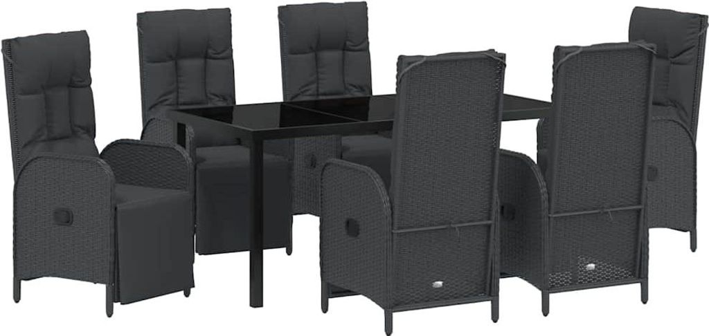 "Winter Sale" Garten Essgruppe mit Kissen 7 pcs - Hohe Qualität - Schwarz Poly-Rattan - Gartenset Sitzgruppe Designermöbel 395851