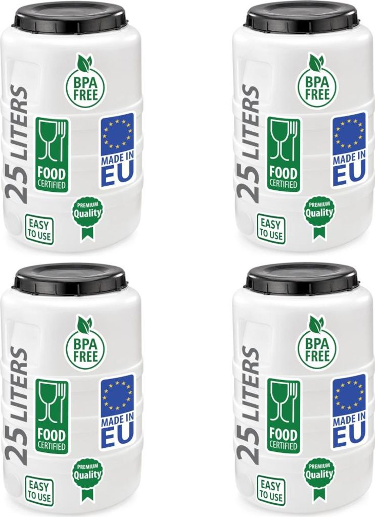 4er Set Weithalsfass Fasssilage Gepäcktonne Gärfass Gärbehälter Futtertonne 25 Liter mit Deckel weiß