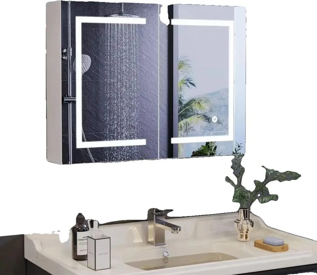 Meuble miroir LED salle de bain 60x80 cm avec étagères et rangement mural