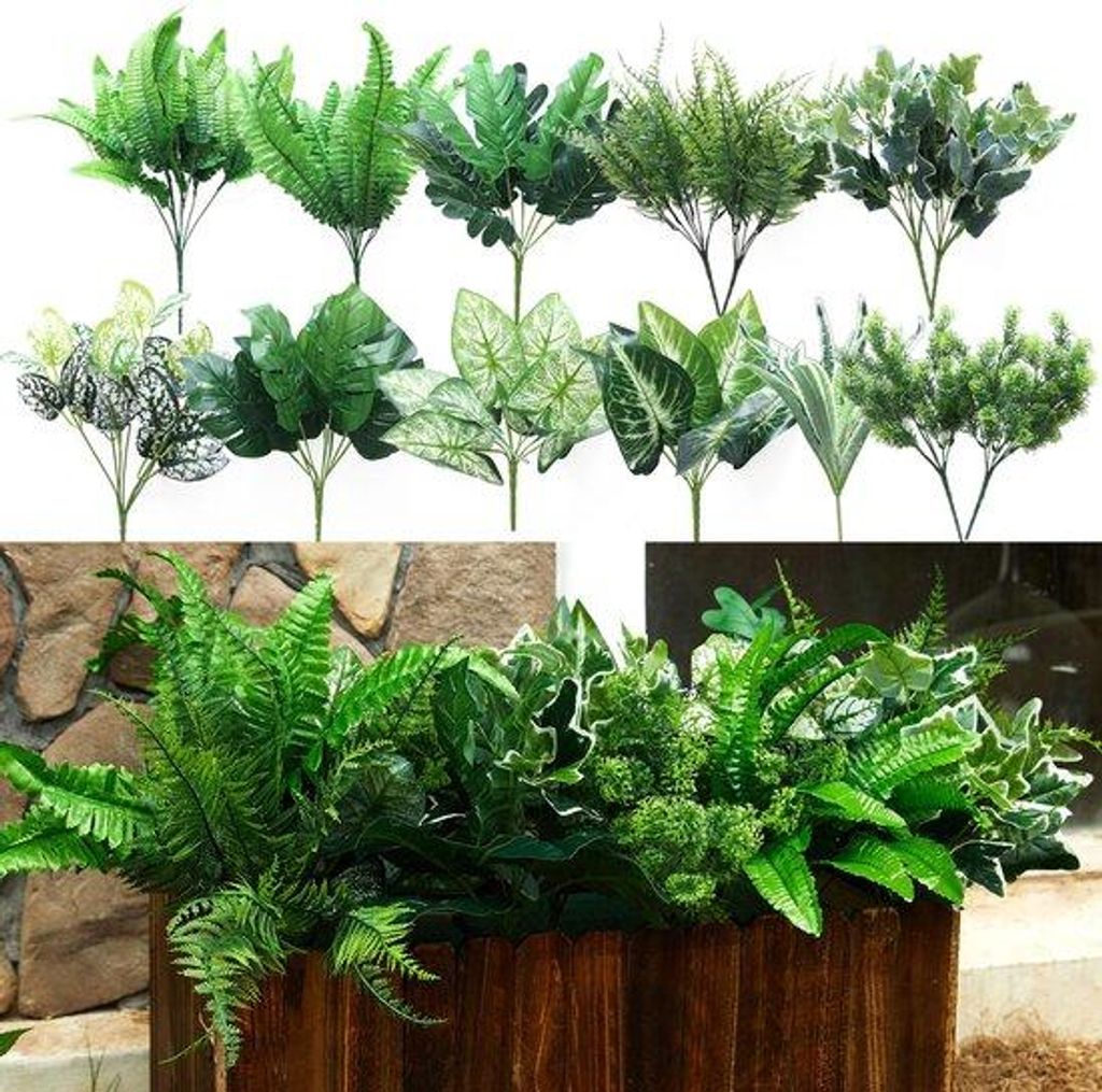 Kunstplanten 14-teilig, wetterbeständig, UV-beständig, für Gärten