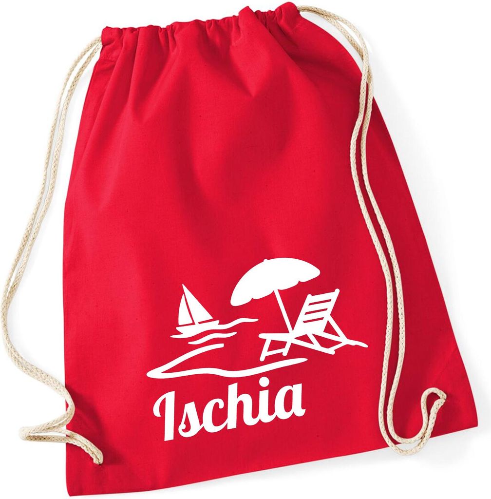 Huuraa Turnbeutel Ischia Inselmotiv Italien 12 Liter Classic Red Baumwolle Rucksack Geschenkidee