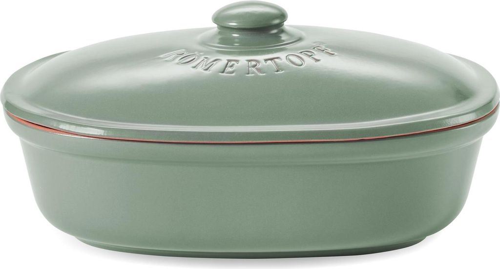 Römertopf Brottopf oval MAXI 6,5 Liter - Brotkasten Grün aus Keramik - Atmungsaktiver Tontopf für langanhaltende Frische von Brot und Brötchen