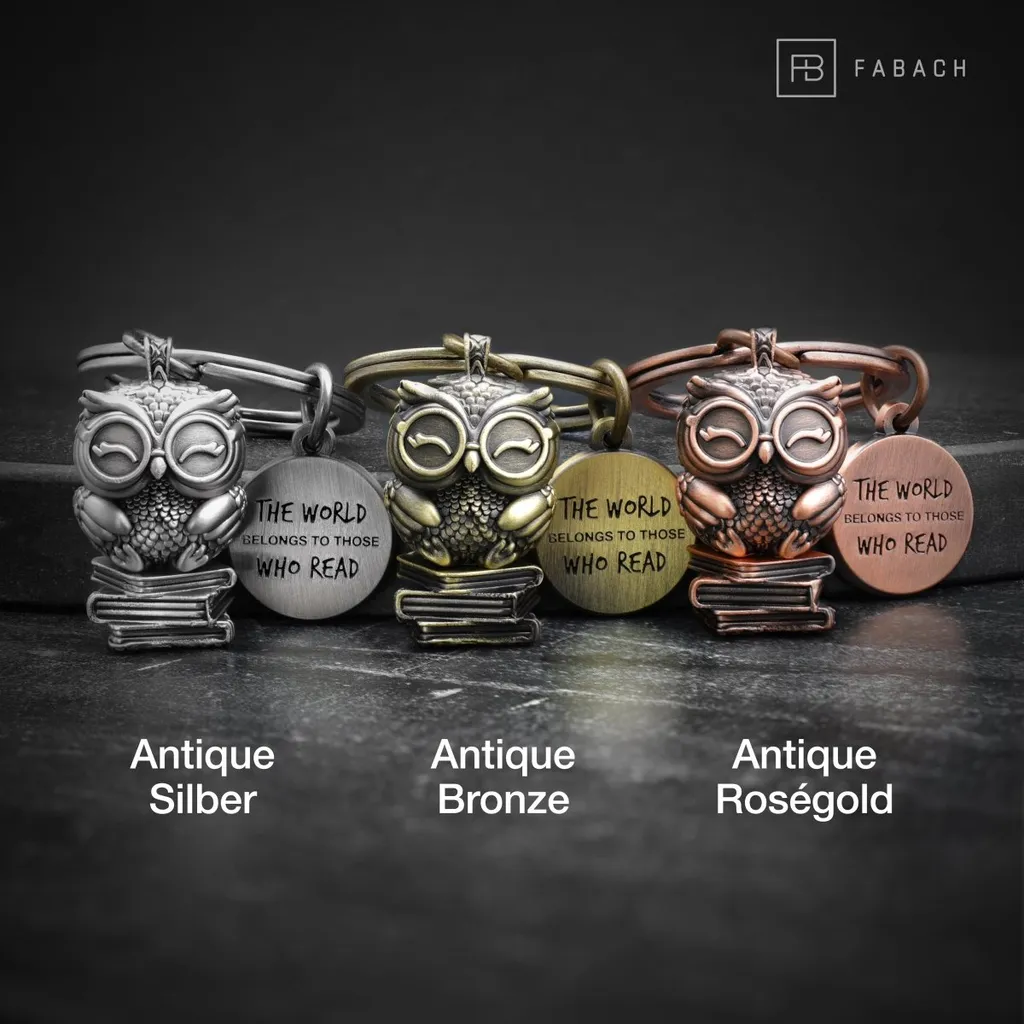 FABACH Porte-clés Hibou Bibliothécaire Gravé - Cadeau Lecture Idéal